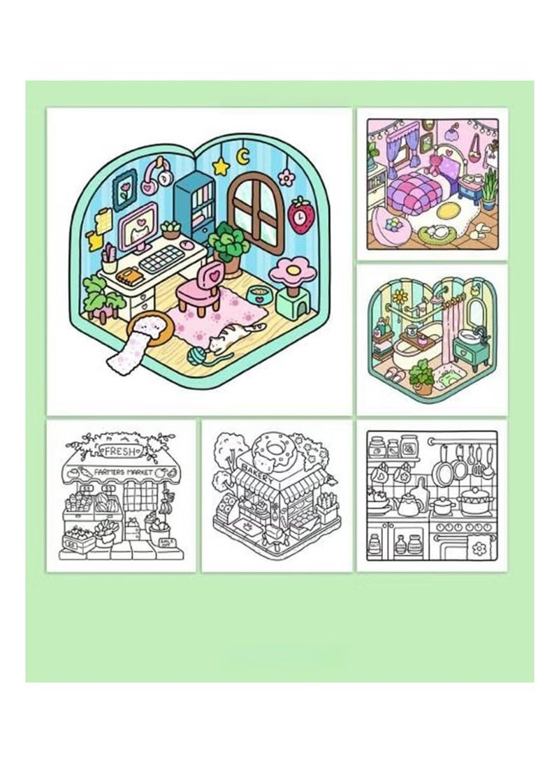 Little Corner: A Stress-Relief Coloring Book for Adults & Teens, Cute & Cozy Daily Activities, Mindfulness Illustrations, Relaxing Anti-Anxiety Art Therapy, 40 Hand Drawn Pages Ready for Coloring (Multicolour) - view 4